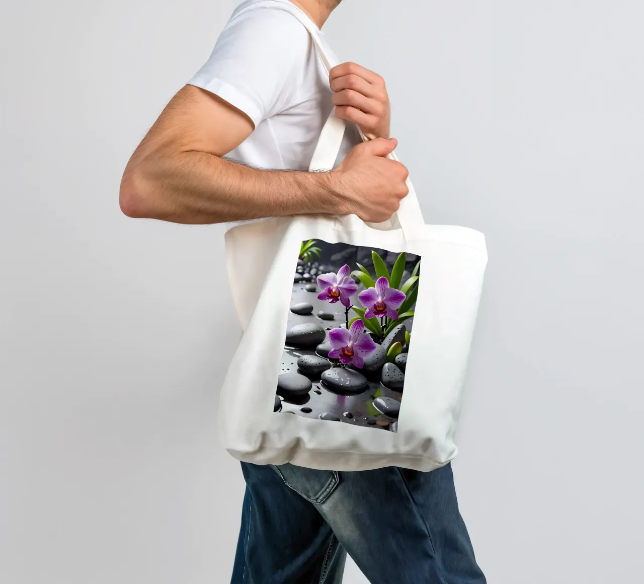 Orchidee con pietre_1 borsa in juta da Farb- und Blütenzauber by LK