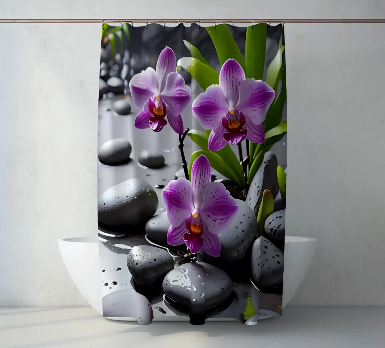 Orchidee con pietre_1 tenda da doccia da Farb- und Blütenzauber by LK