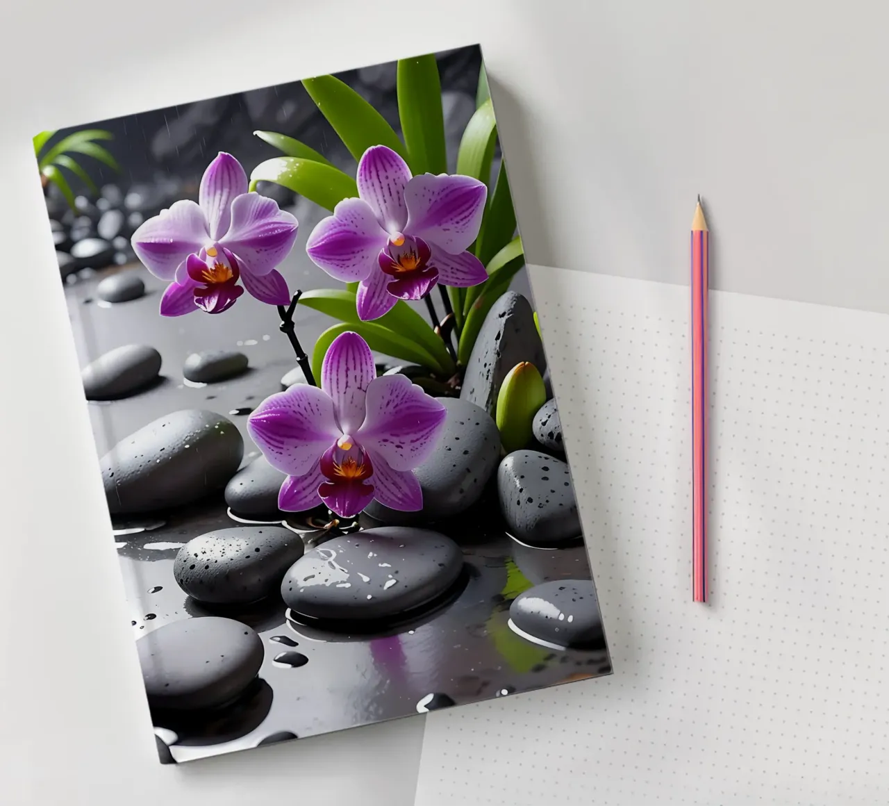Orchids with stones_1 notebook by Farb- und Blütenzauber by LK