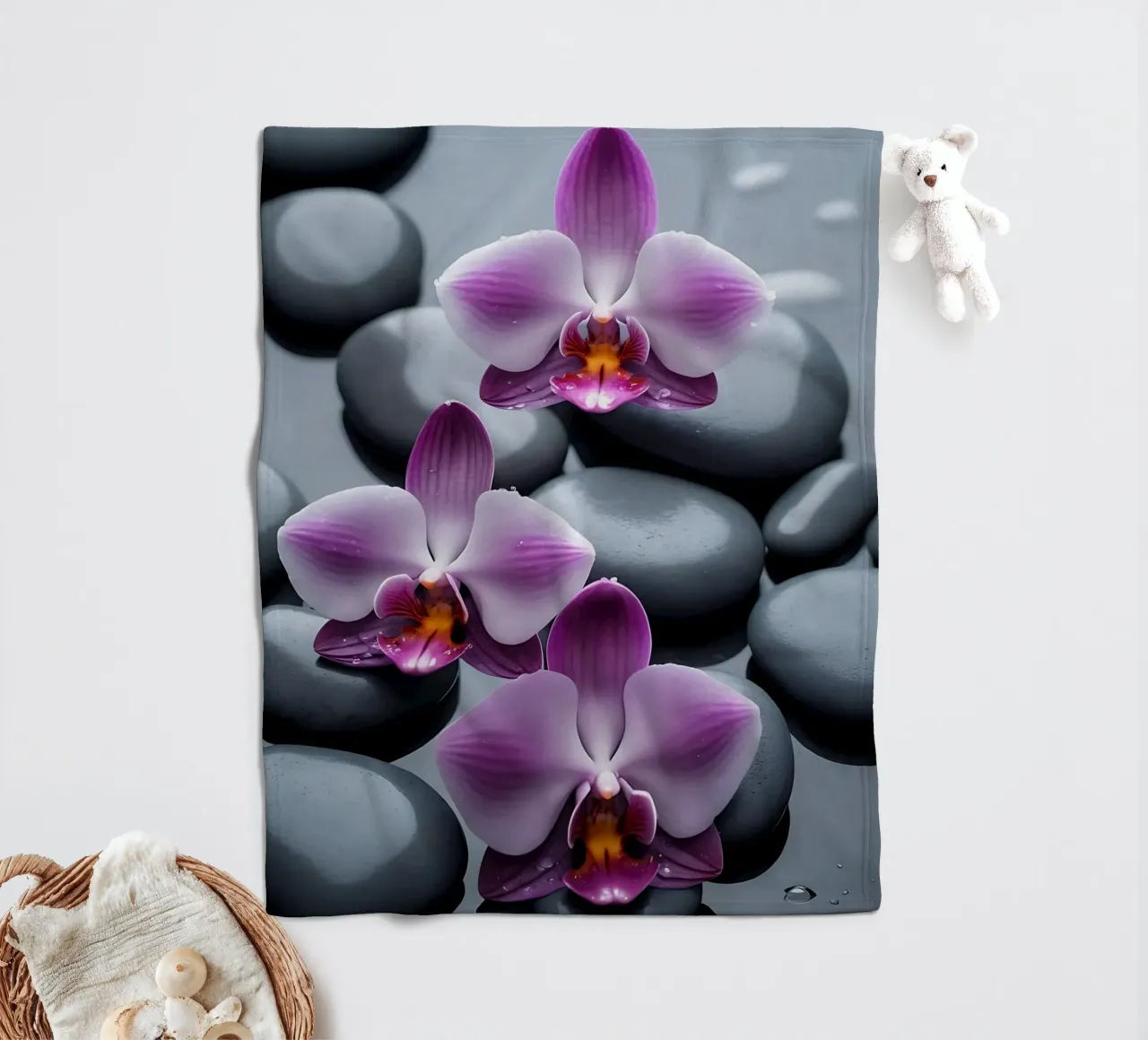 Orchidee con pietre_2 coperta in pile da Farb- und Blütenzauber by LK