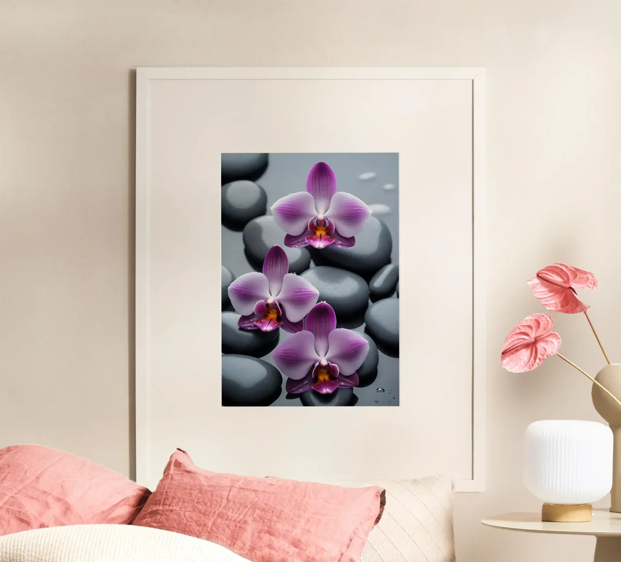 Orchideen mit Steinen_2 Poster von Farb- und Blütenzauber by LK