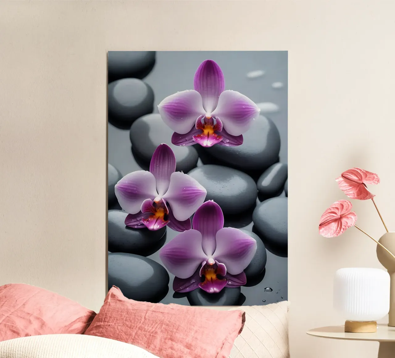 Orchideen mit Steinen_2 Poster von Farb- und Blütenzauber by LK