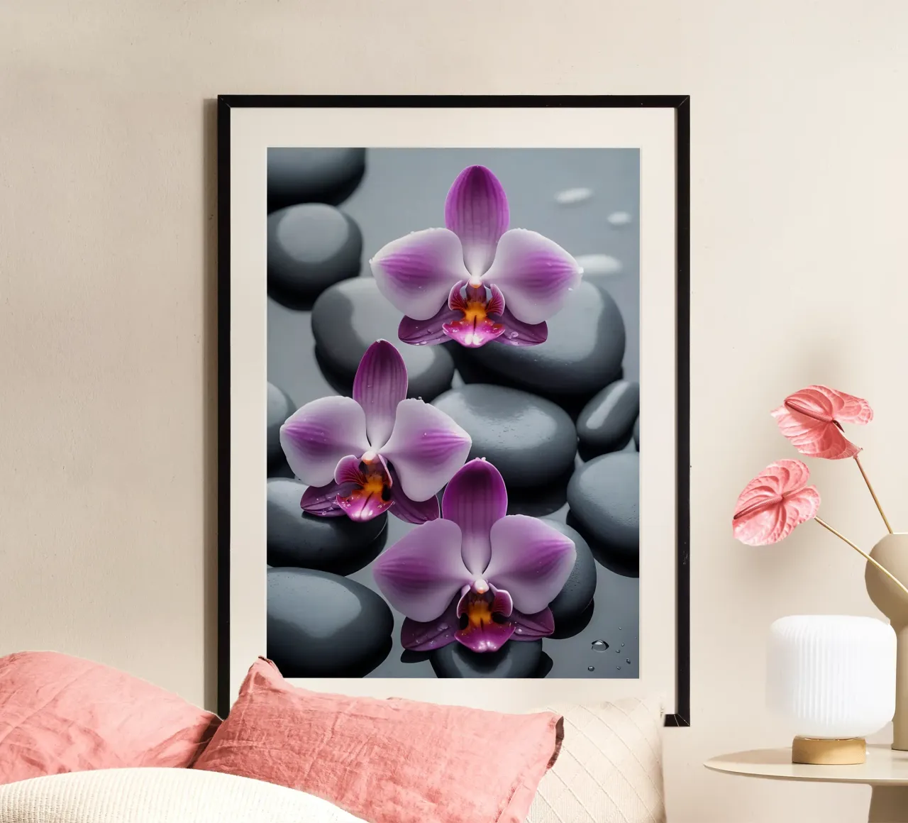 Orchideen mit Steinen_2 Poster von Farb- und Blütenzauber by LK