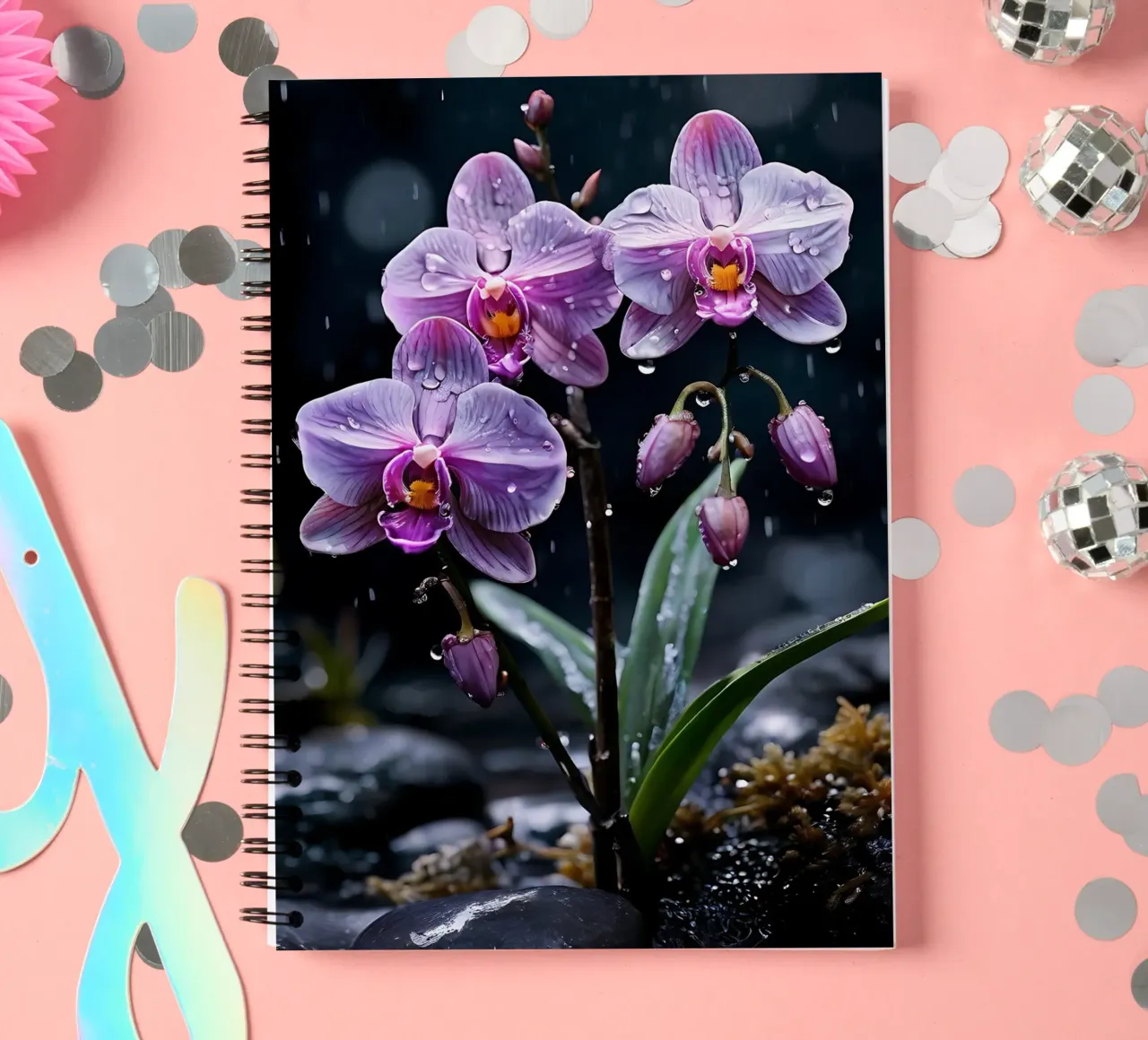 Orchids with stones_6 spiral notebook by Farb- und Blütenzauber by LK