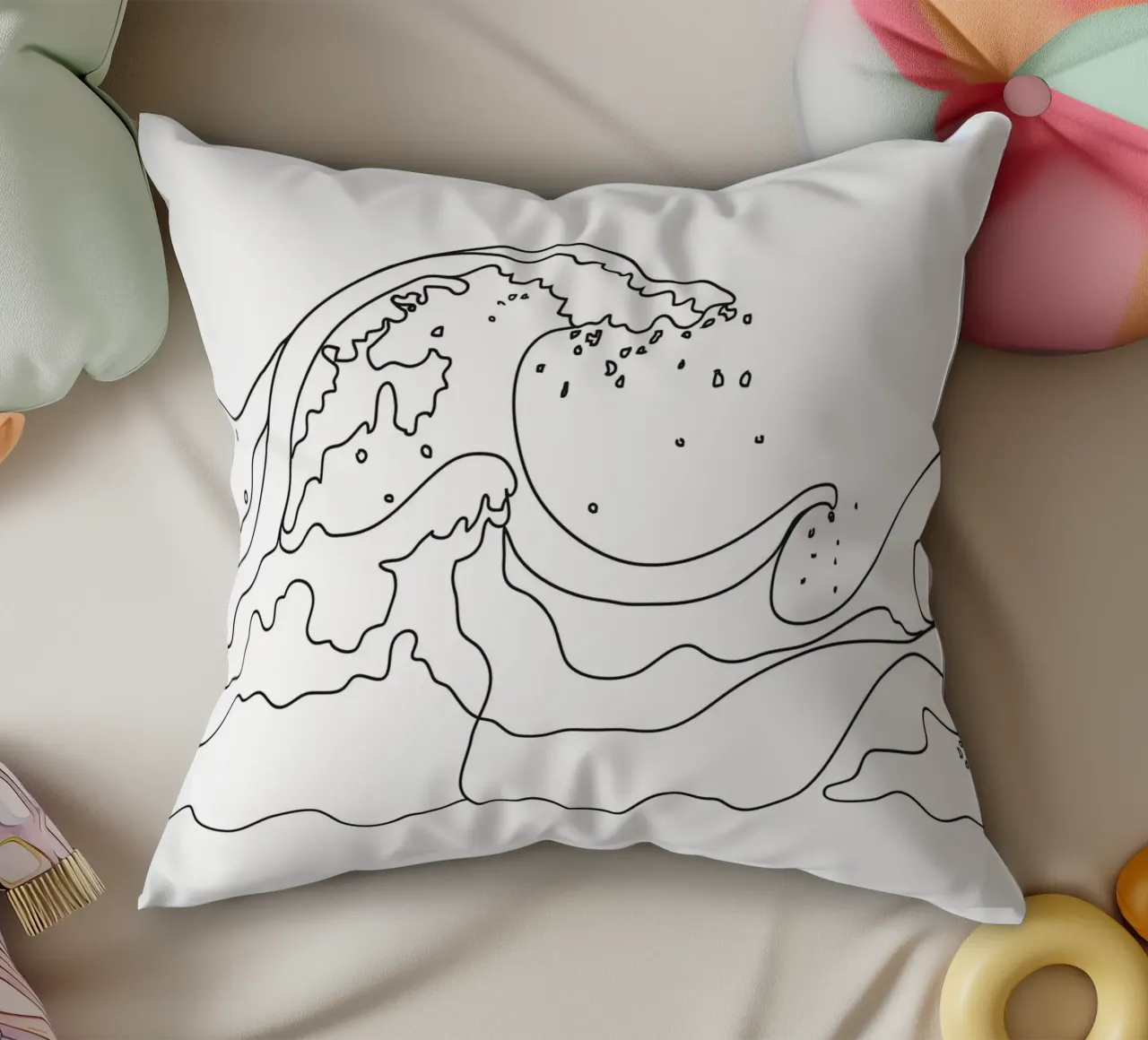 Minimal Line Art Ocean Waves cuscino da Nadjaa