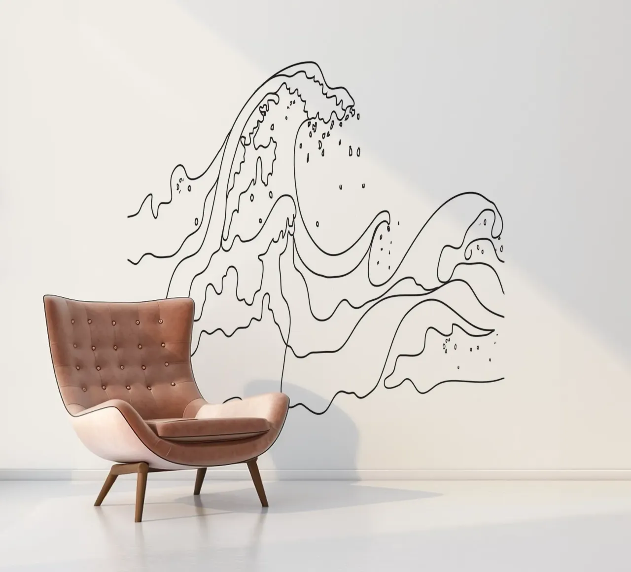 Minimal Line Art Ocean Waves papel para pared de Nadjaa