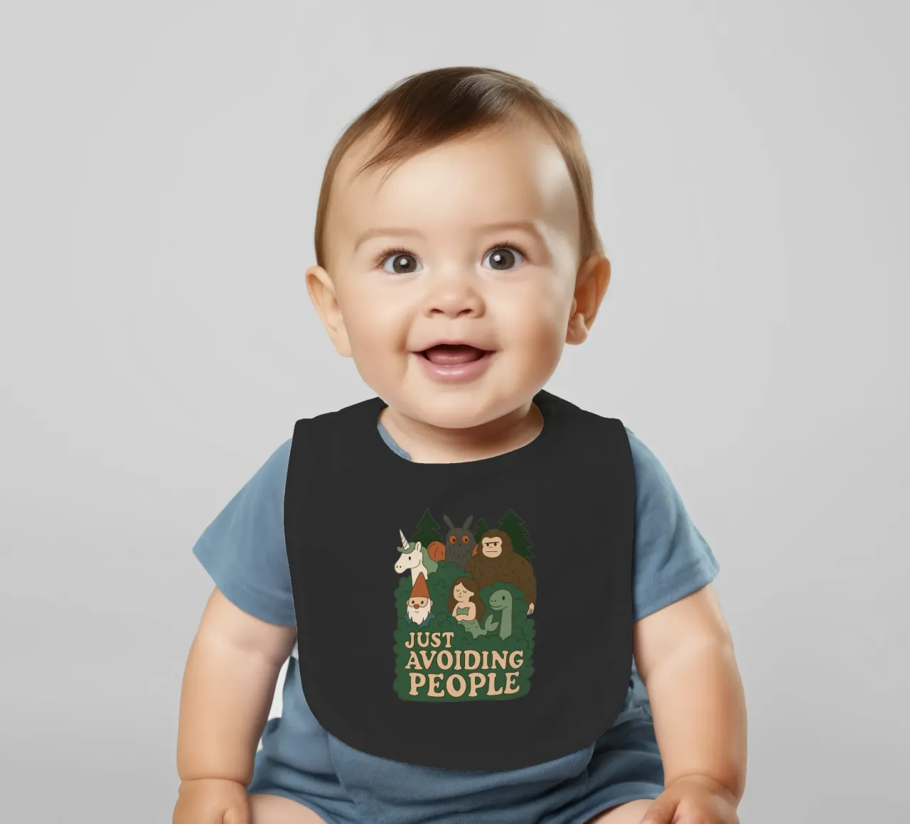 Just Avoiding People - Cryptids baby bib by Loobs
