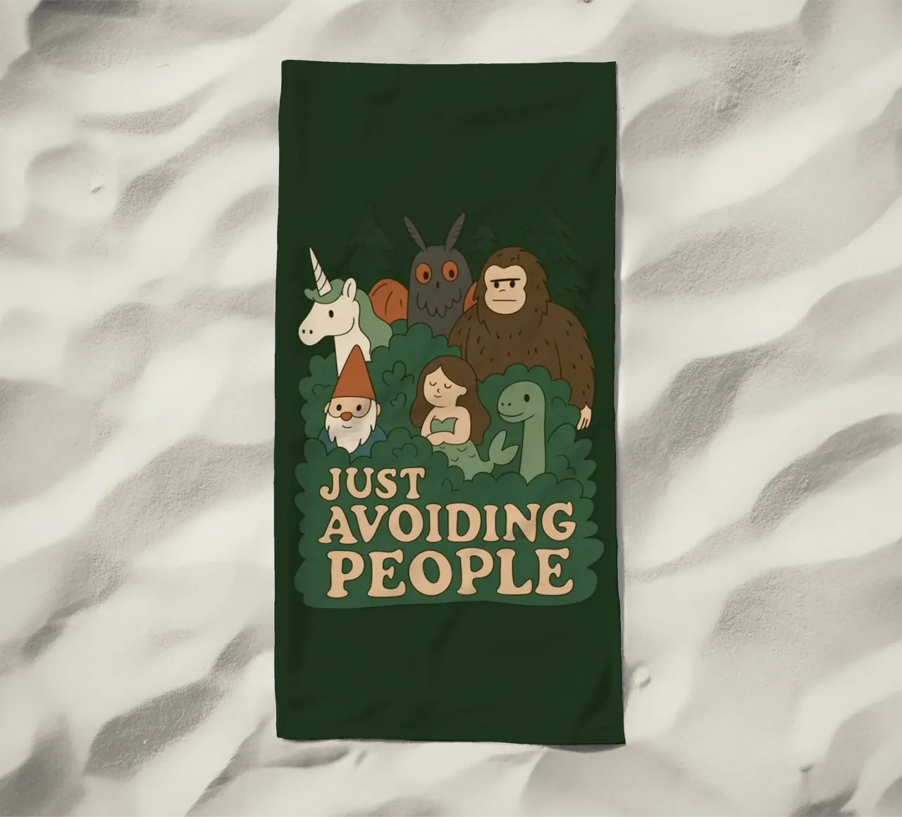 Just Avoiding People - Cryptids beach towel by Loobs