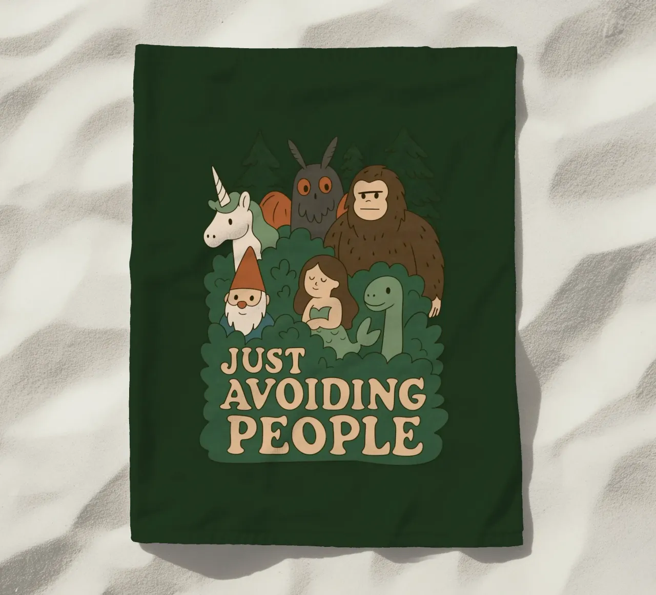 Just Avoiding People - Cryptids beach towel by Loobs