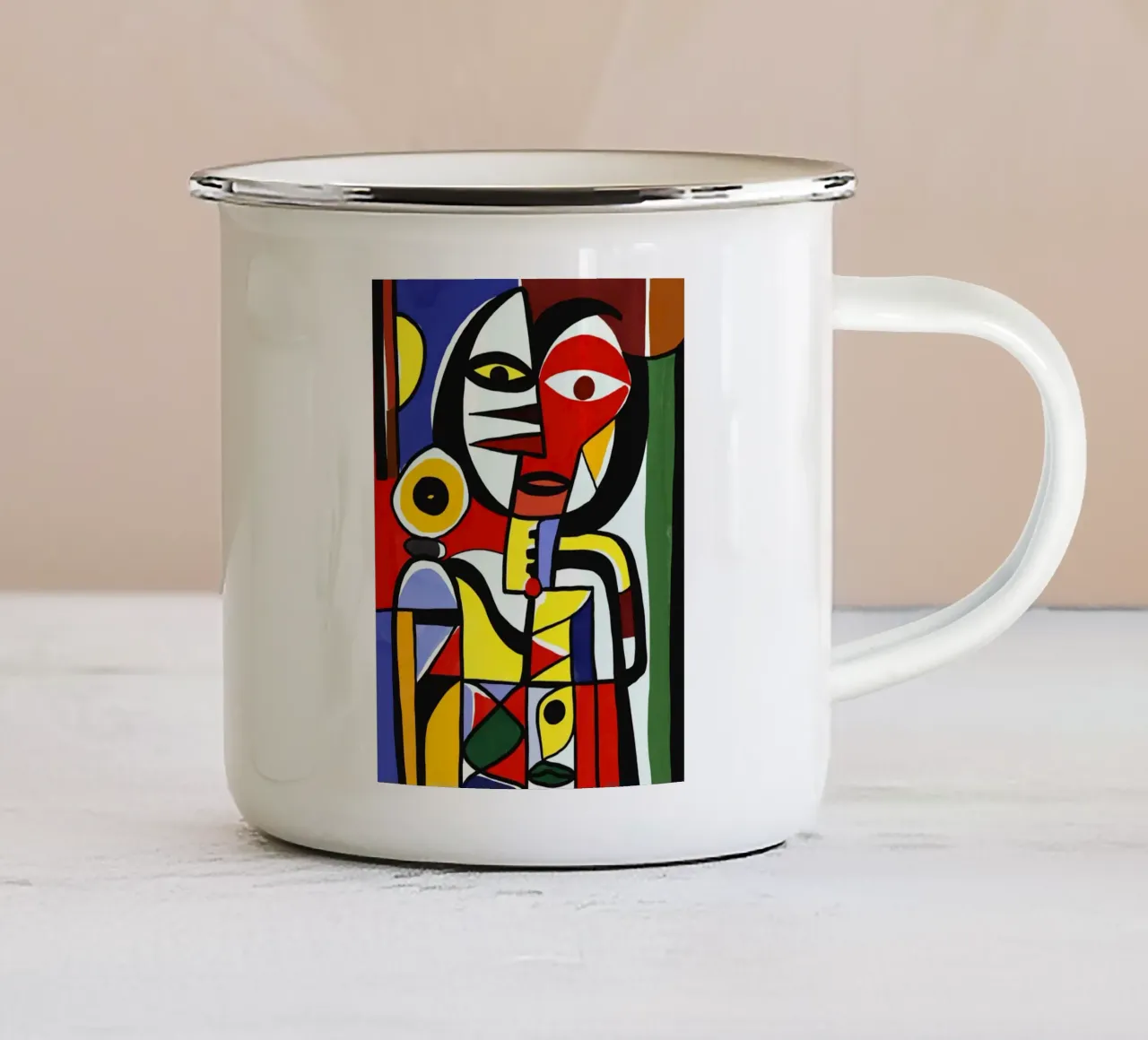 Ritrattistica cubista indiana rossa tazza in smalto da Little Dean
