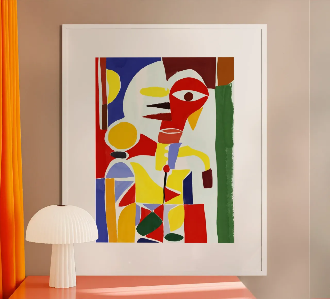 Ritratto cubista indiano rosso var 2 poster con telaio in plastica da Little Dean