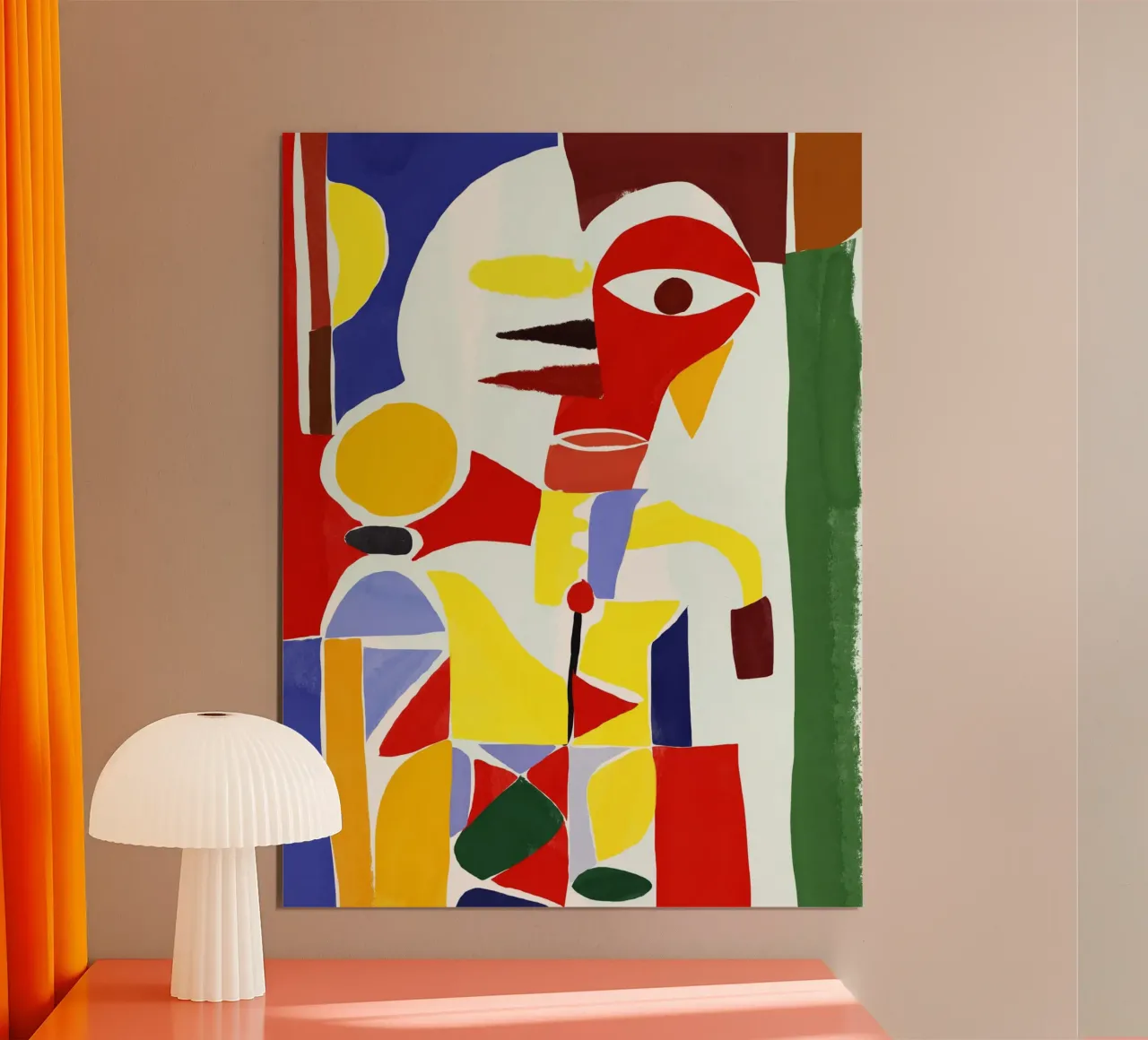 Ritratto cubista indiano rosso var 2 poster con telaio in plastica da Little Dean