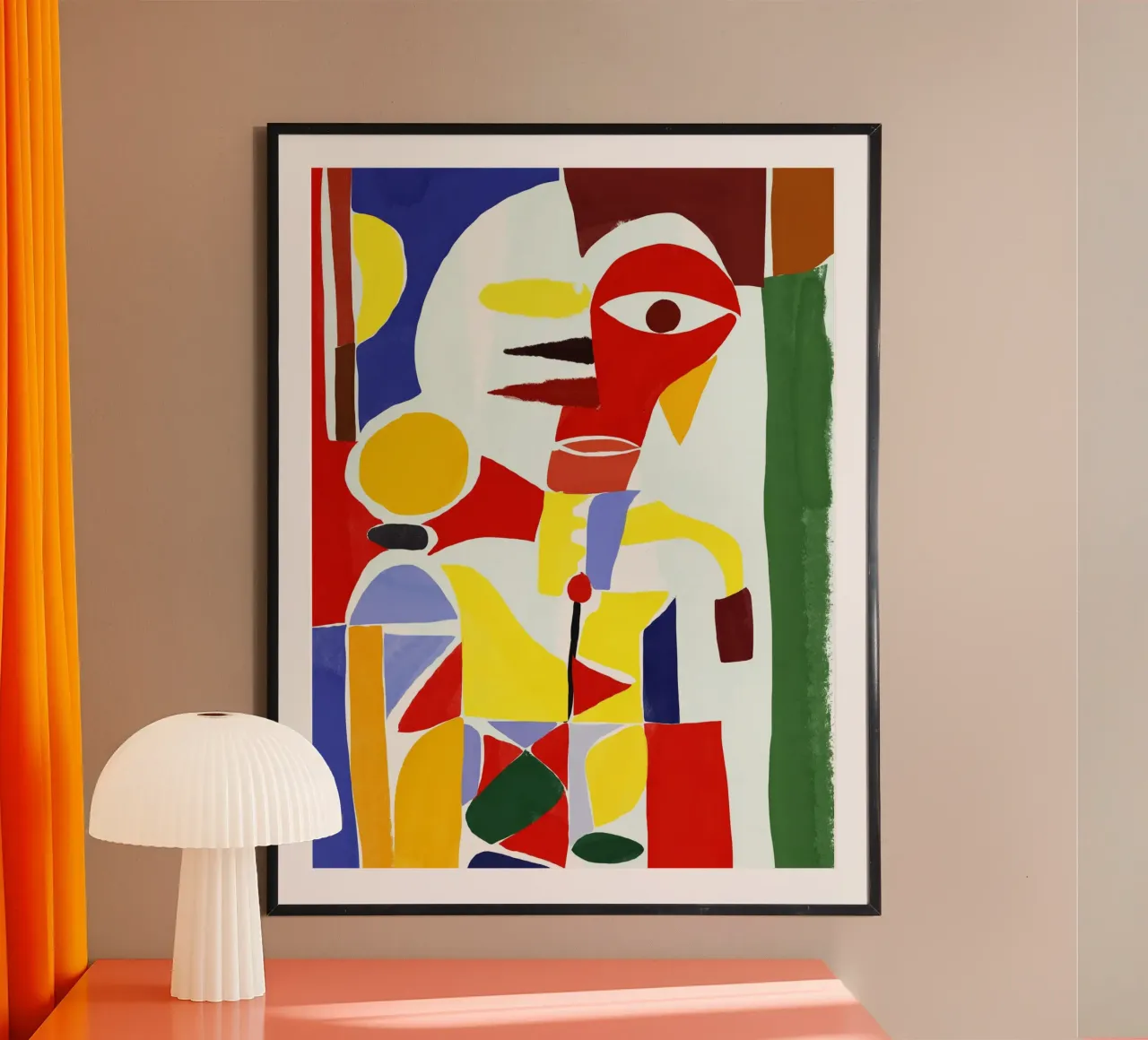 Ritratto cubista indiano rosso var 2 poster con telaio in plastica da Little Dean