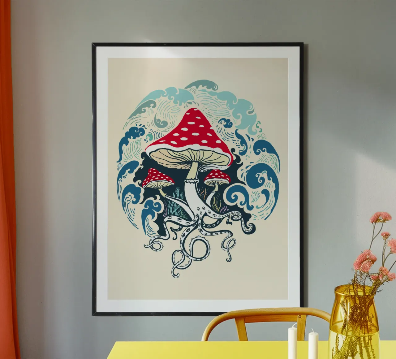 Fliegenpilz Wasser Krake Meer Poster mit Aluminium Rahmen von DYDesign