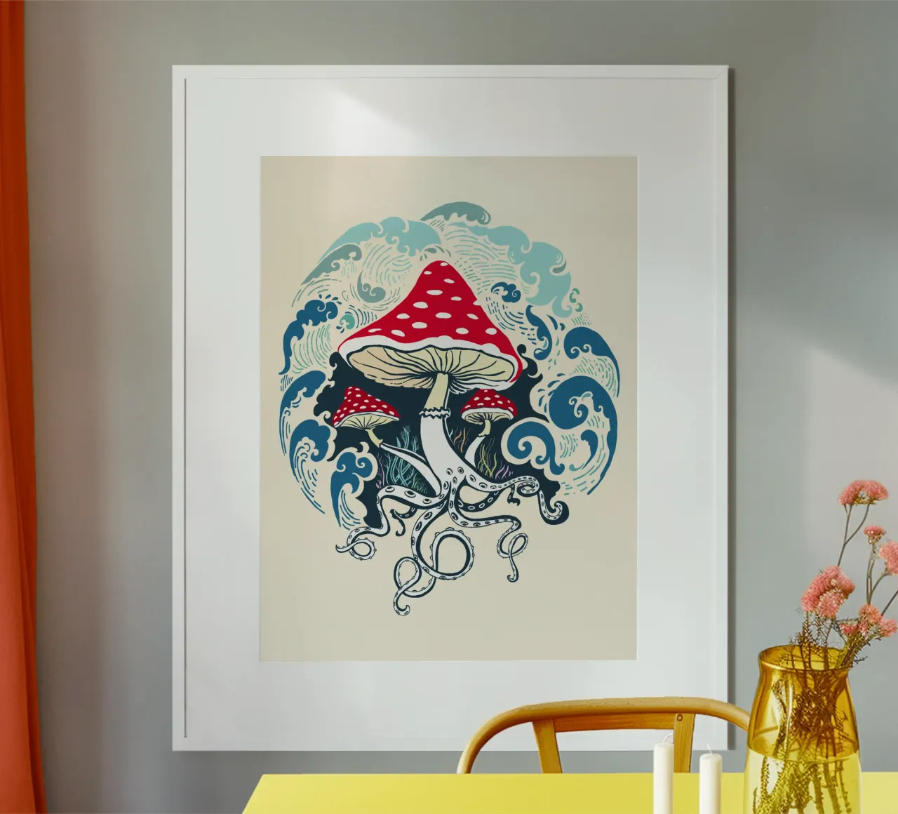 Fliegenpilz Wasser Krake Meer Poster mit Aluminium Rahmen von DYDesign