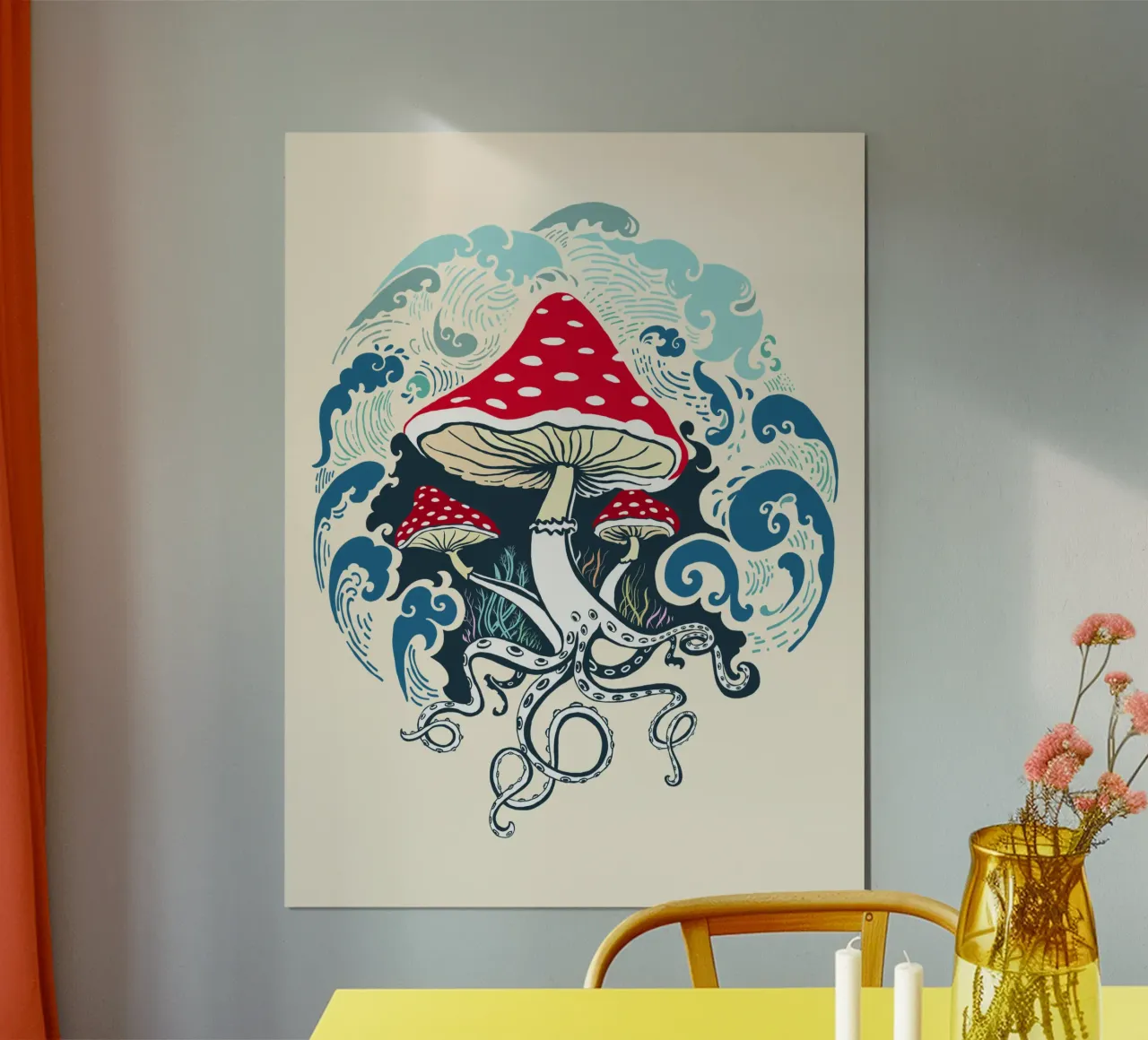 Fliegenpilz Wasser Krake Meer Poster mit Aluminium Rahmen von DYDesign