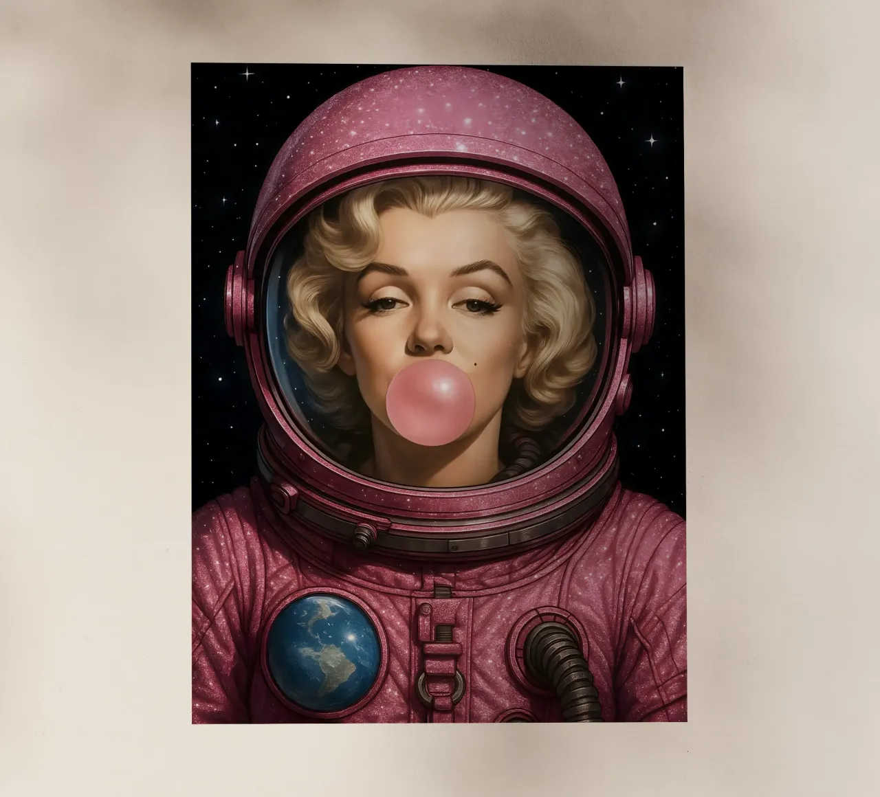 Astronauta spaziale con gomma da masticare Marilyn Monroe pellicola backlit da ARTOMATIC