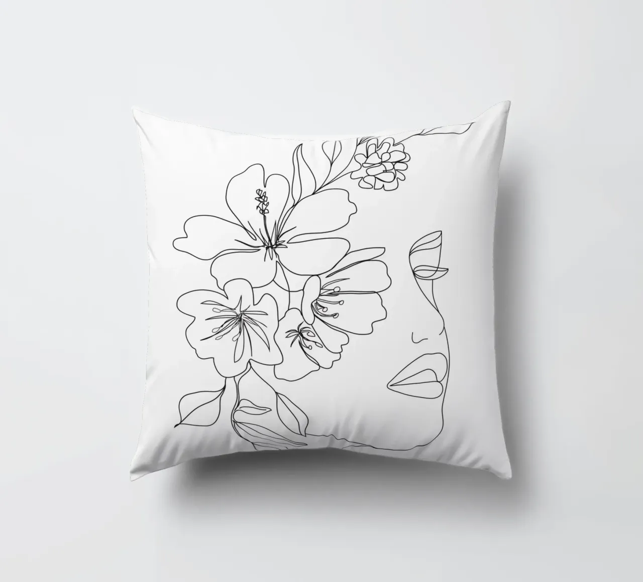 Minimal Line Art Woman Face II decorative cushion by Nadjaa