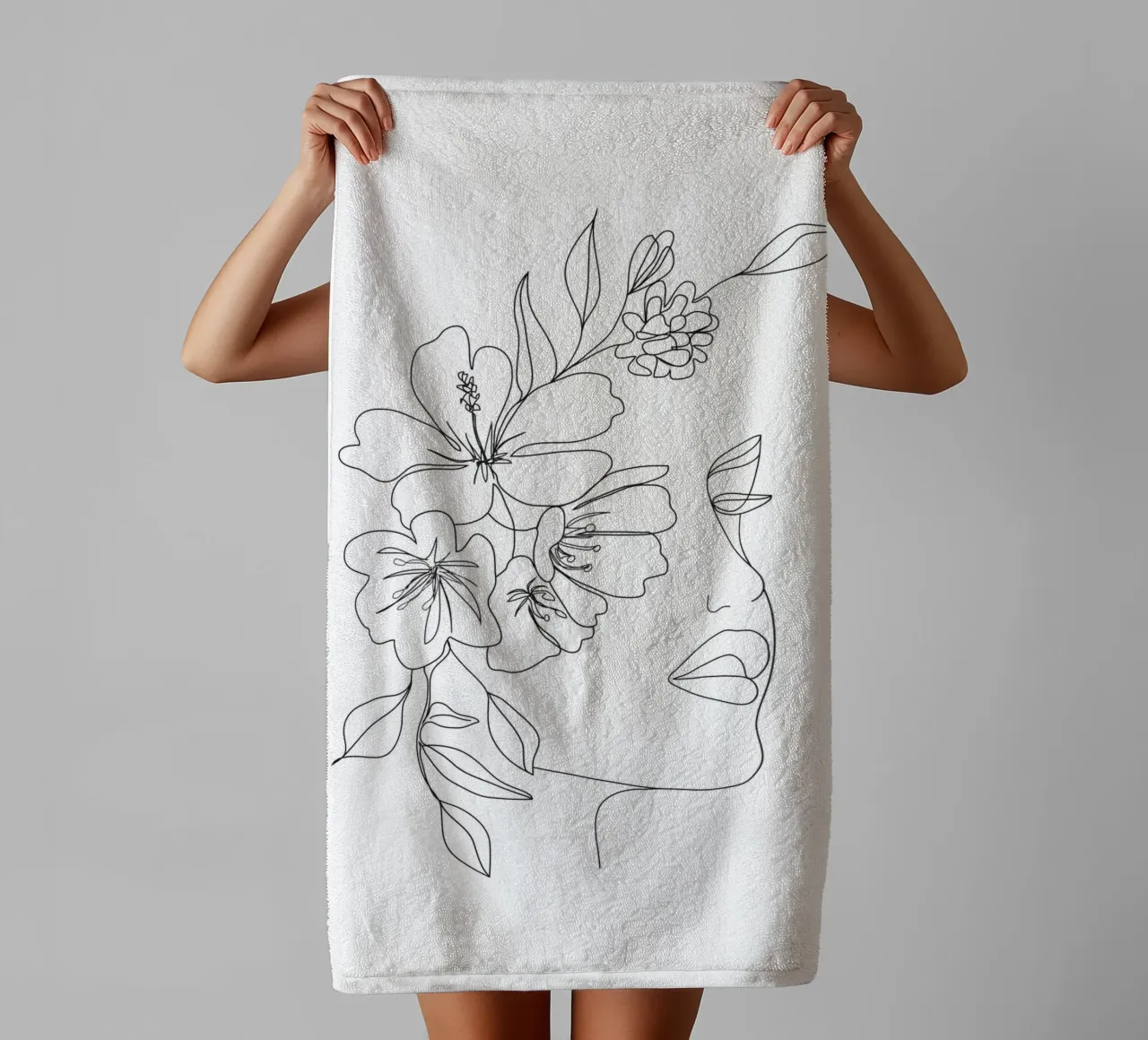 Minimal Line Art Woman Face II towel by Nadjaa