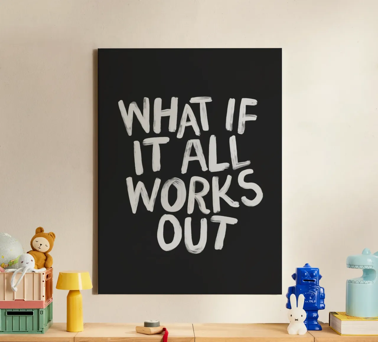 What If It All Works Out Black and White Typography Print canvas by THE MOTIVATED TYPE