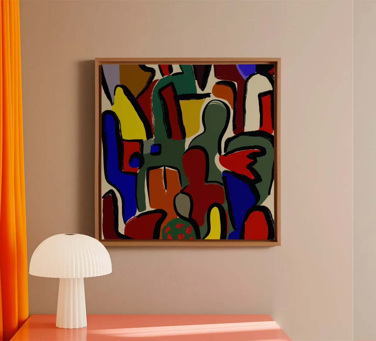 Kleur krabbel abstract canvas met Baklijst van Little Dean
