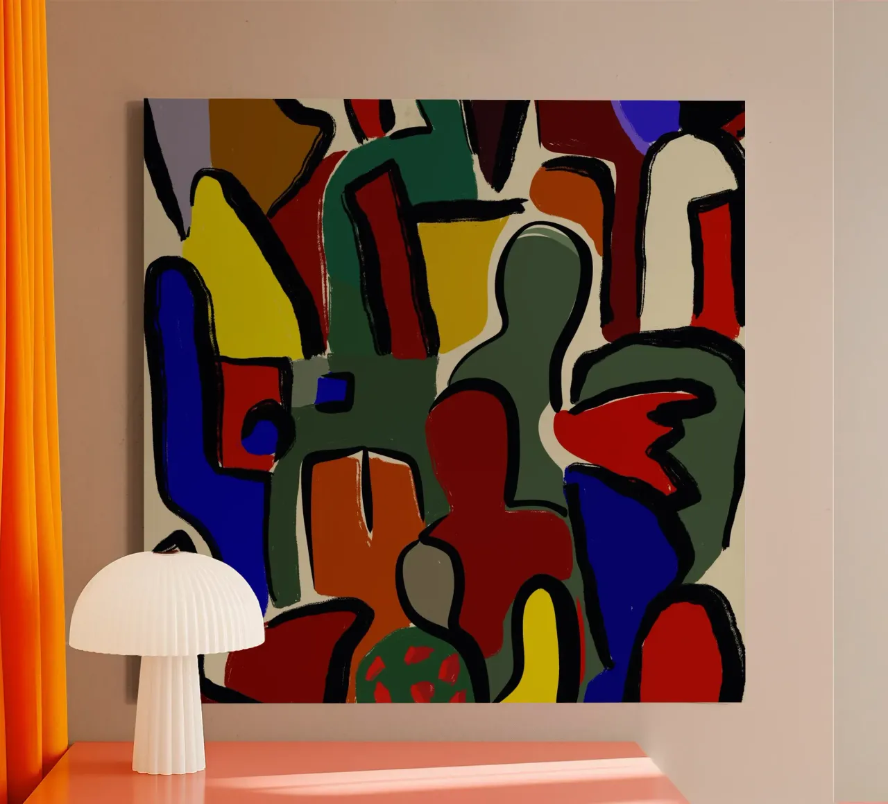 Kleur krabbel abstract canvas met Baklijst van Little Dean
