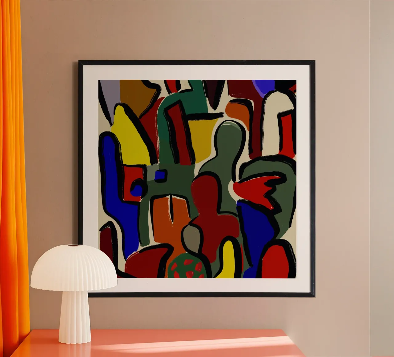 Kleur krabbel abstract poster met aluminium frame van Little Dean