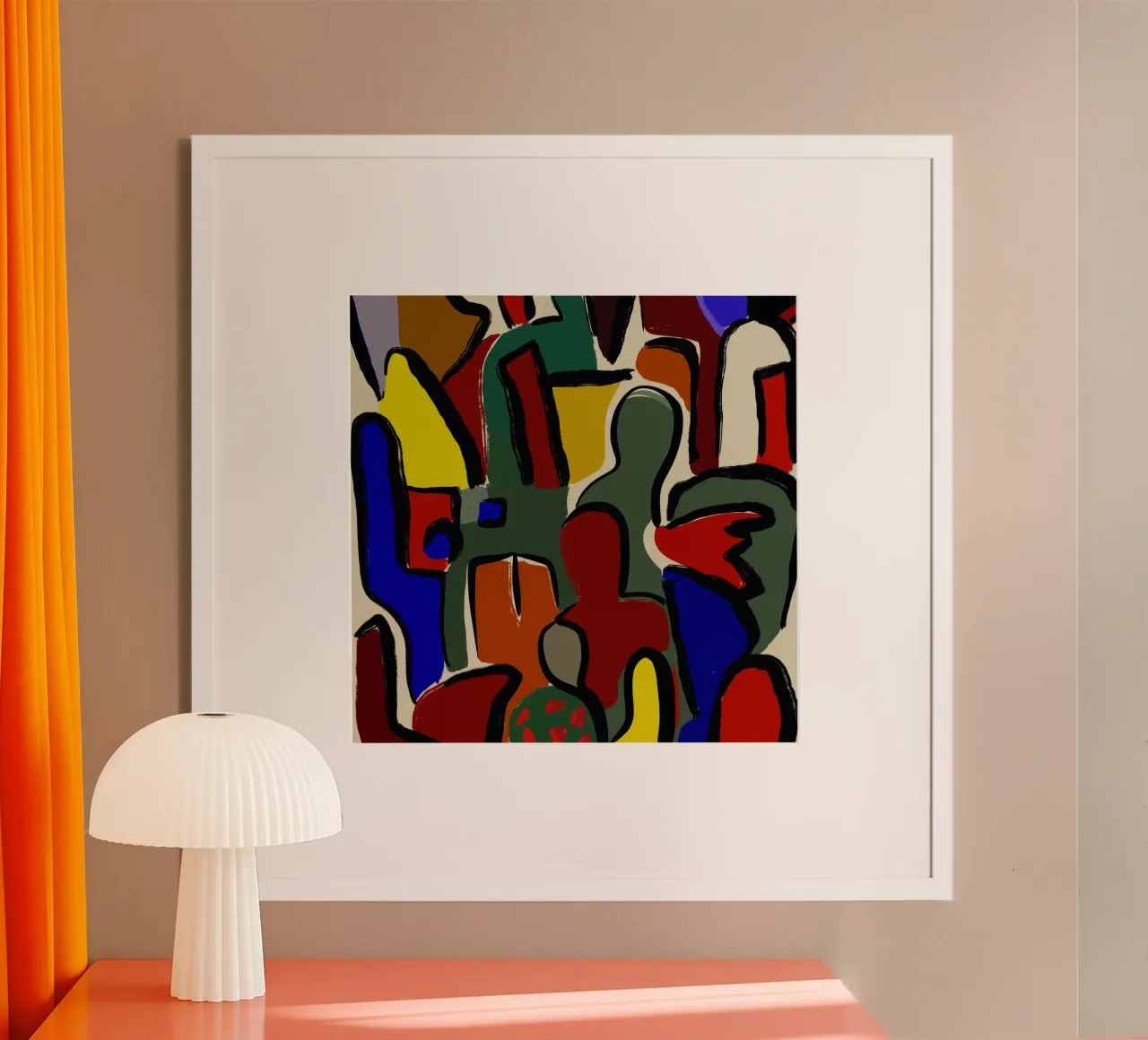 Kleur krabbel abstract poster met aluminium frame van Little Dean