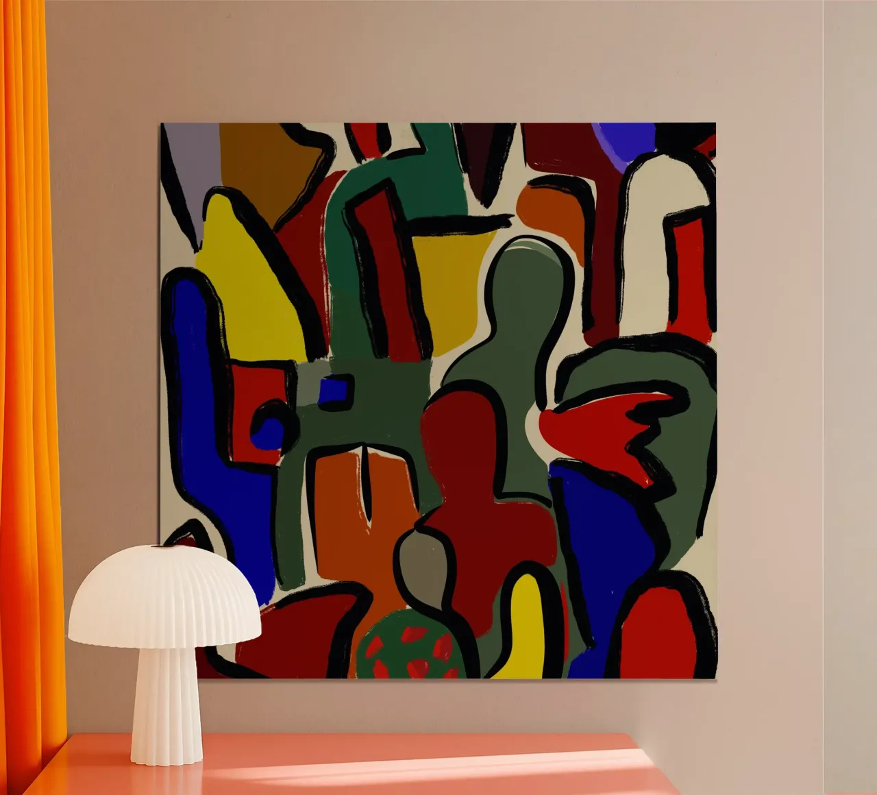 Kleur krabbel abstract poster met aluminium frame van Little Dean