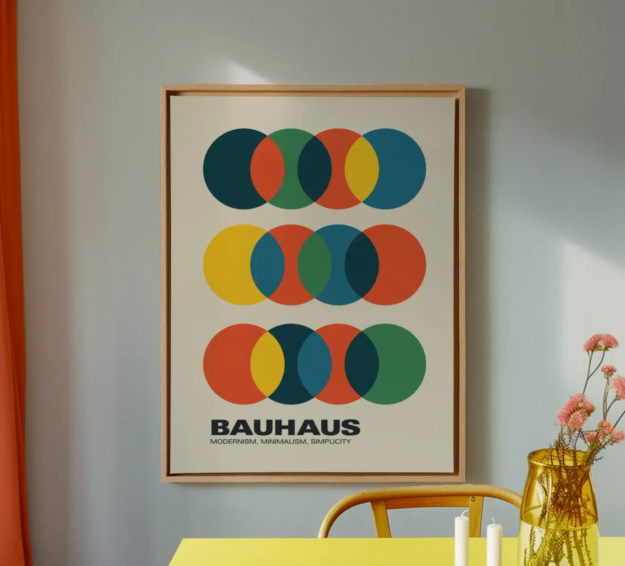 Bauhaus Geometrische cirkels Kunstdruk Modernisme Minimalisme canvas met Baklijst van THE MOTIVATED TYPE