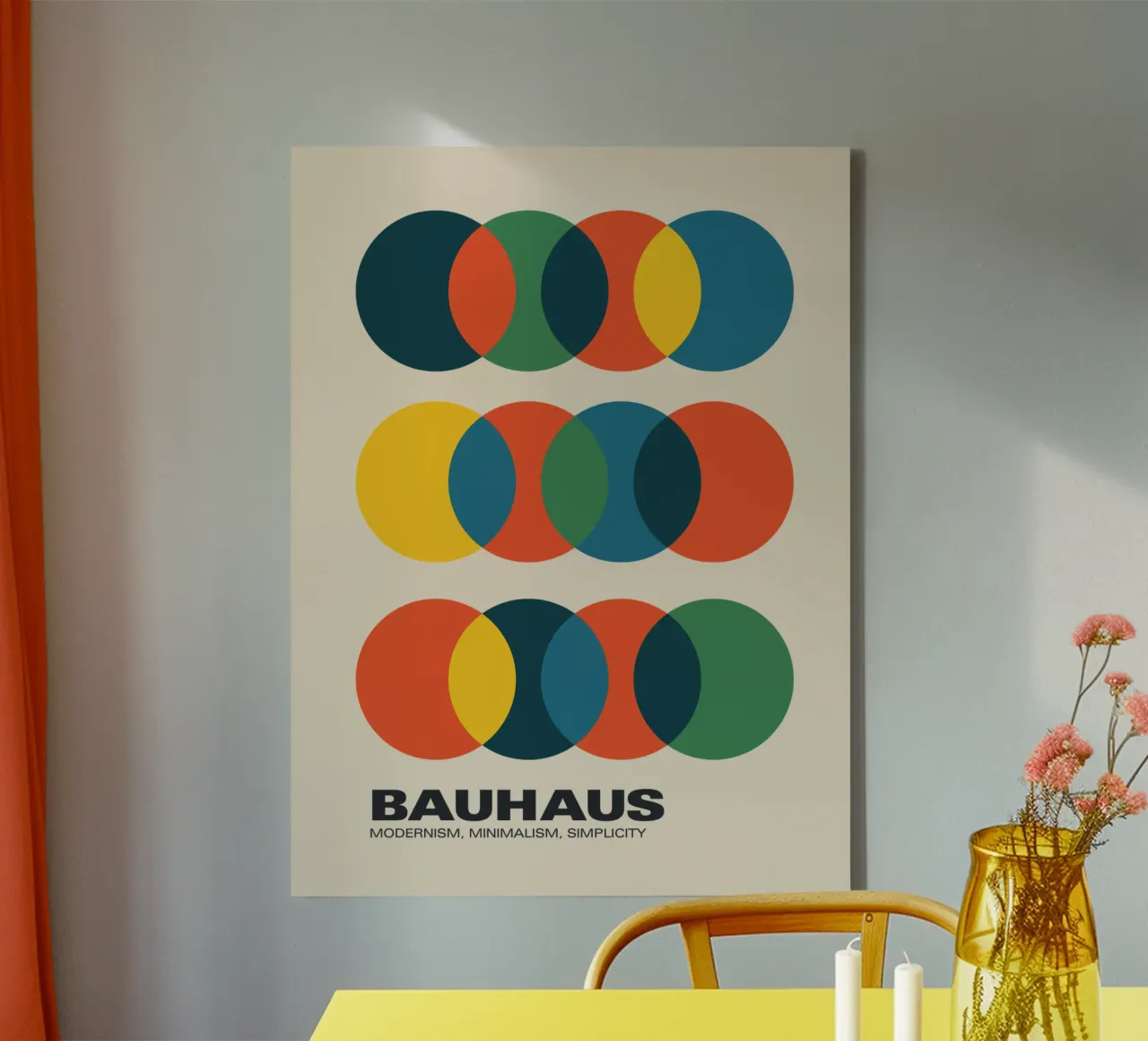 Bauhaus Geometrische cirkels Kunstdruk Modernisme Minimalisme canvas met Baklijst van THE MOTIVATED TYPE