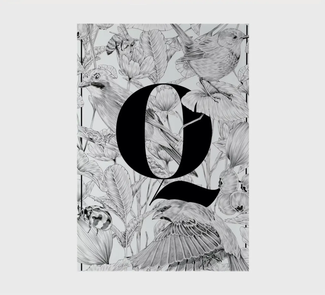 Floral Alphabet Q notebook by Faunesque