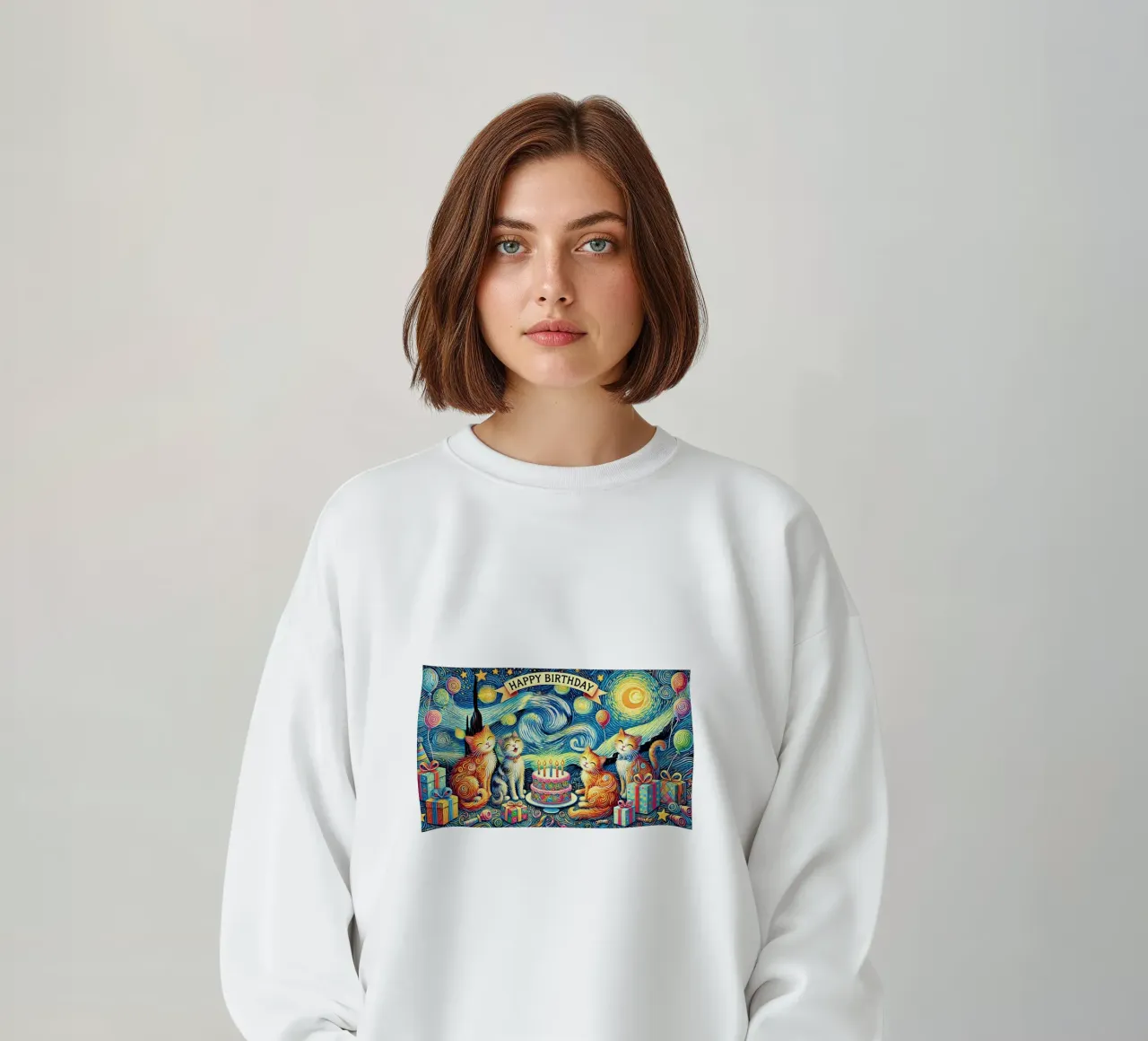 Happy Birthday Kitty Cat Edition felpa da Vintage Van Gogh