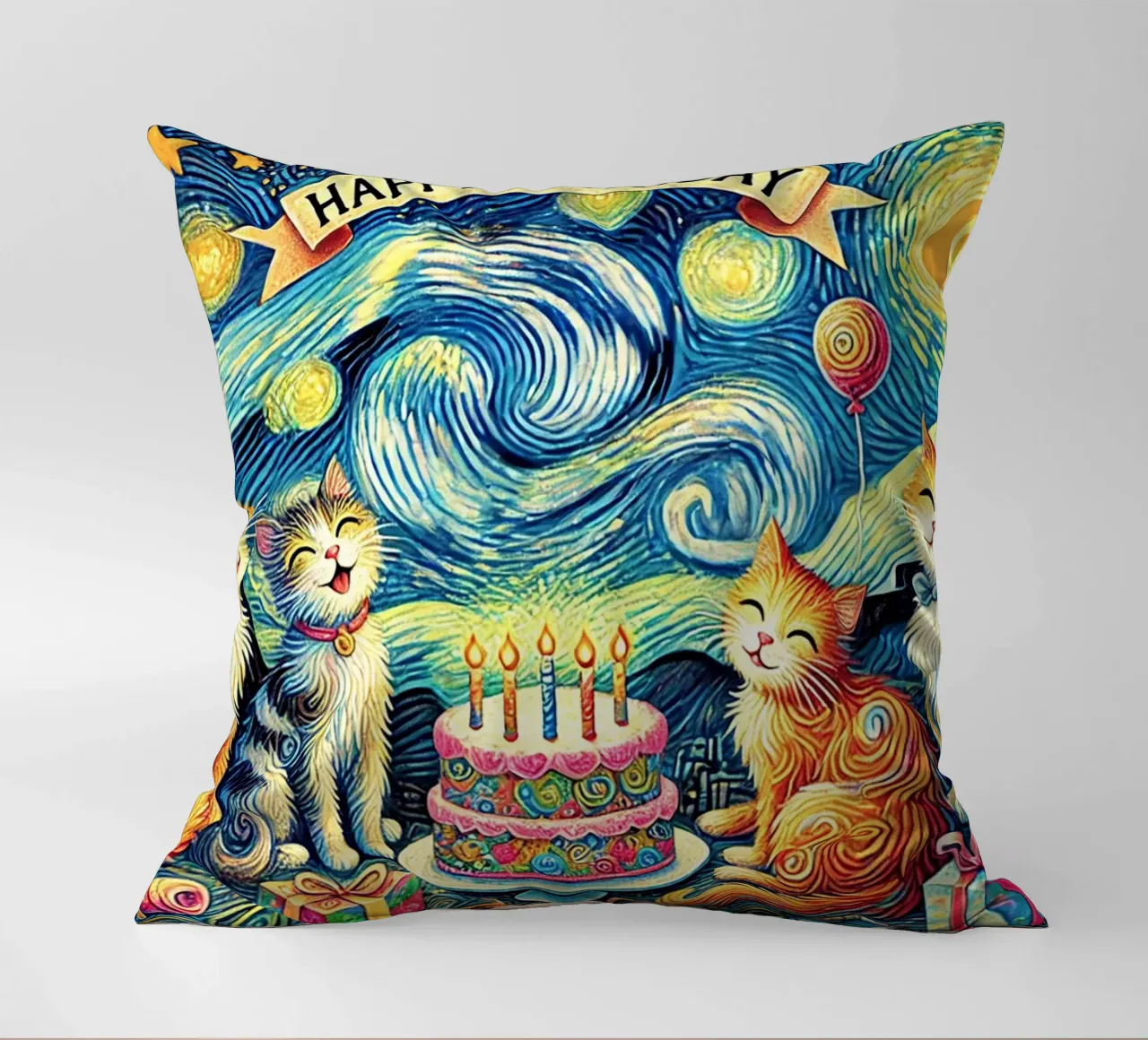 Happy Birthday Kitty Cat Edition cuscino da Vintage Van Gogh
