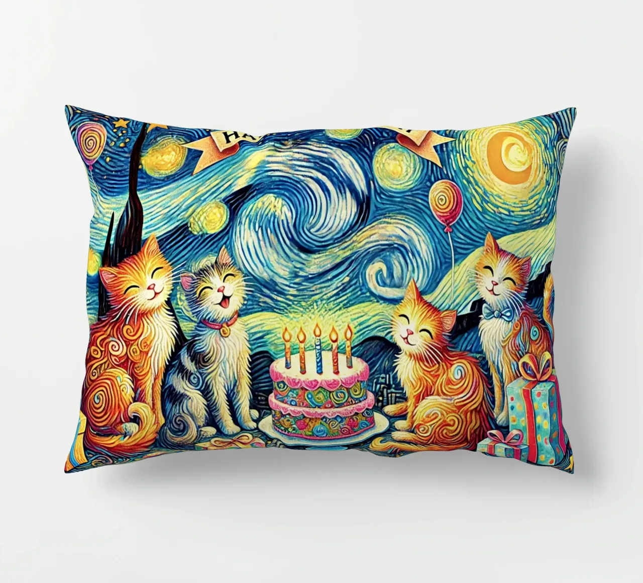 Happy Birthday Kitty Cat Edition cuscino da Vintage Van Gogh
