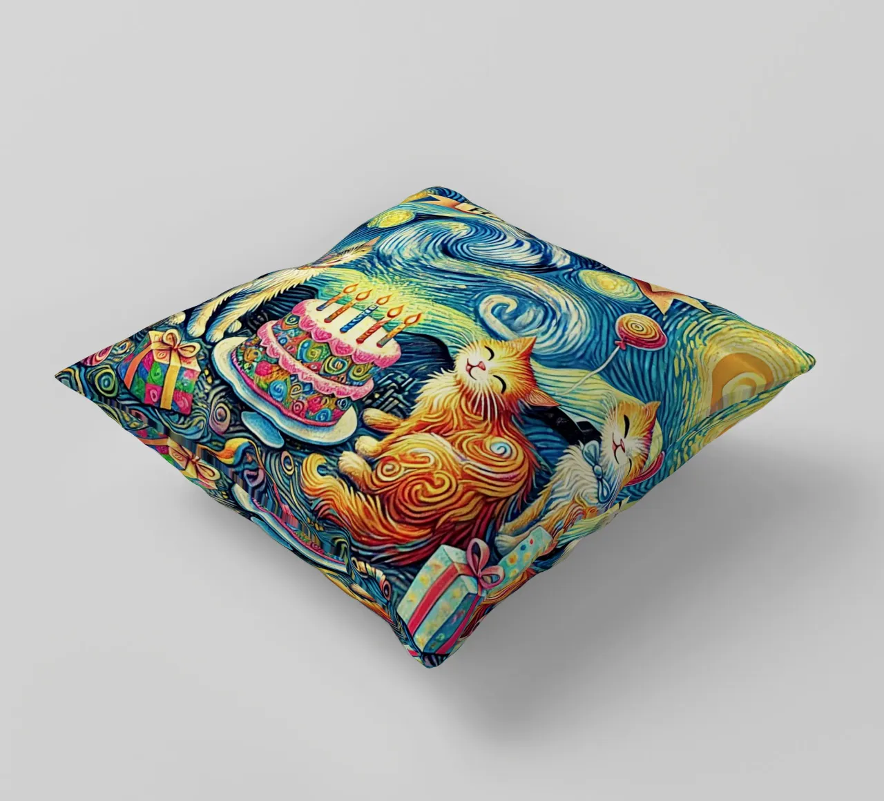 Happy Birthday Kitty Cat Edition cuscino da Vintage Van Gogh