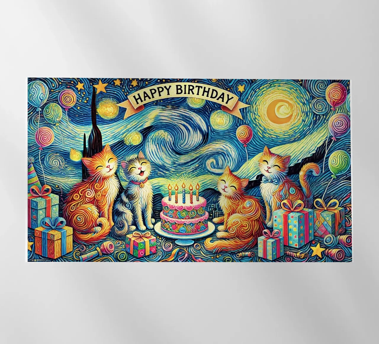 Happy Birthday Kitty Cat Edition pellicola backlit da Vintage Van Gogh