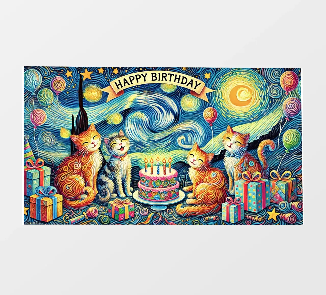 Happy Birthday Kitty Cat Edition pellicola backlit da Vintage Van Gogh