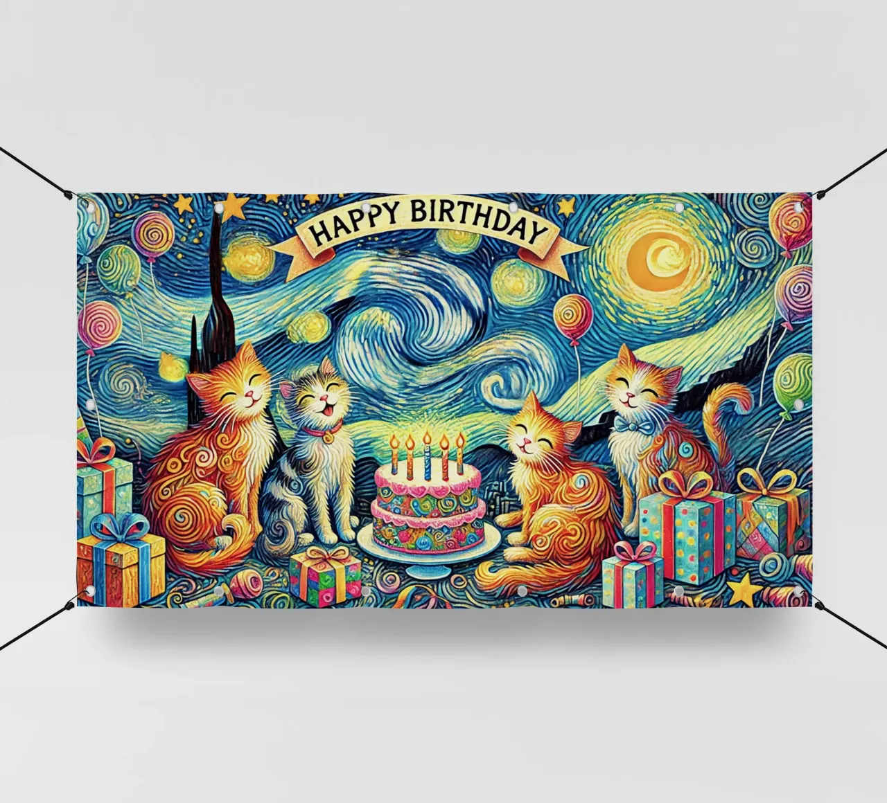 Happy Birthday Kitty Cat Edition telo in pvc da Vintage Van Gogh
