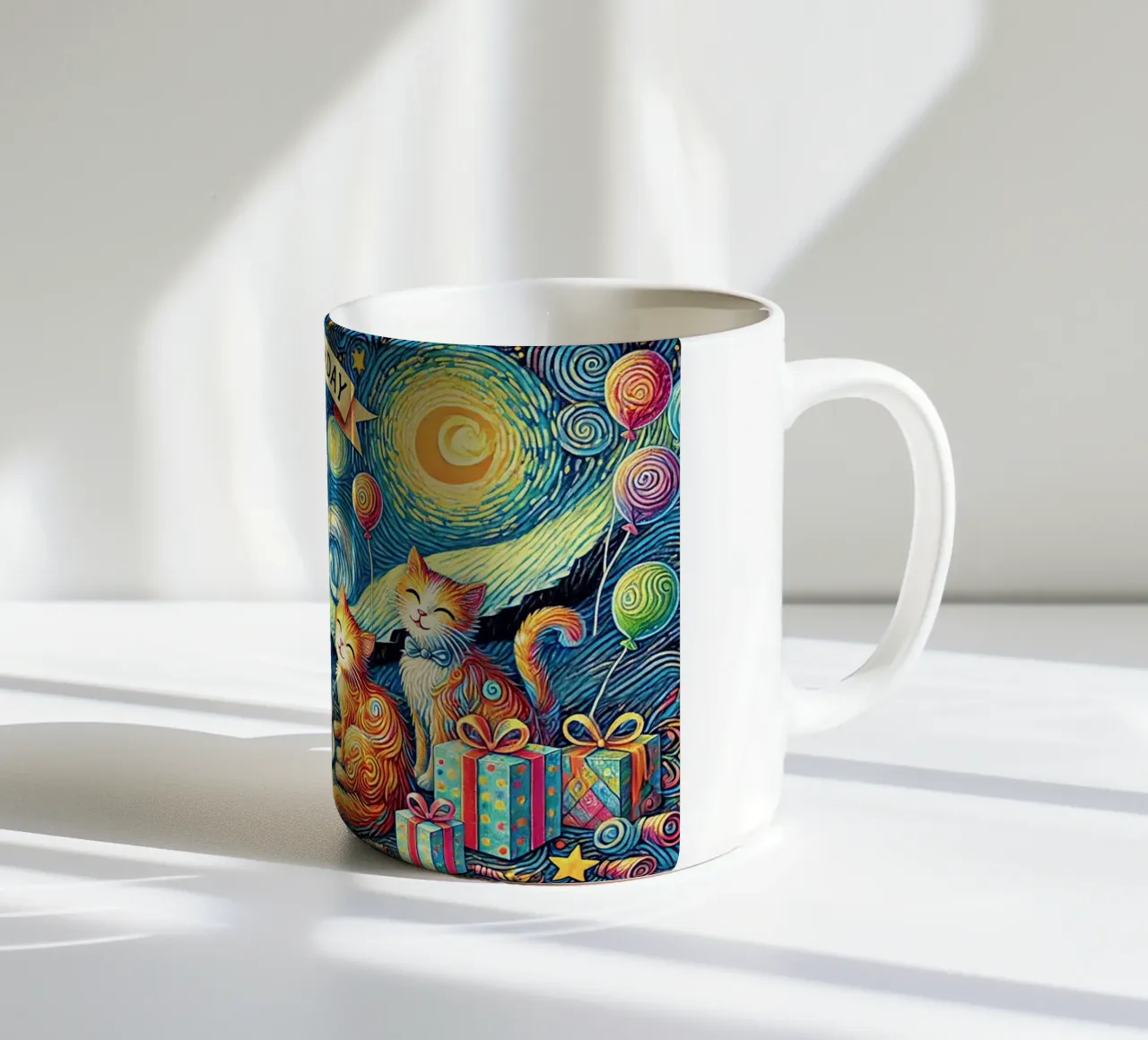 Happy Birthday Kitty Cat Edition tazza in ceramica da Vintage Van Gogh