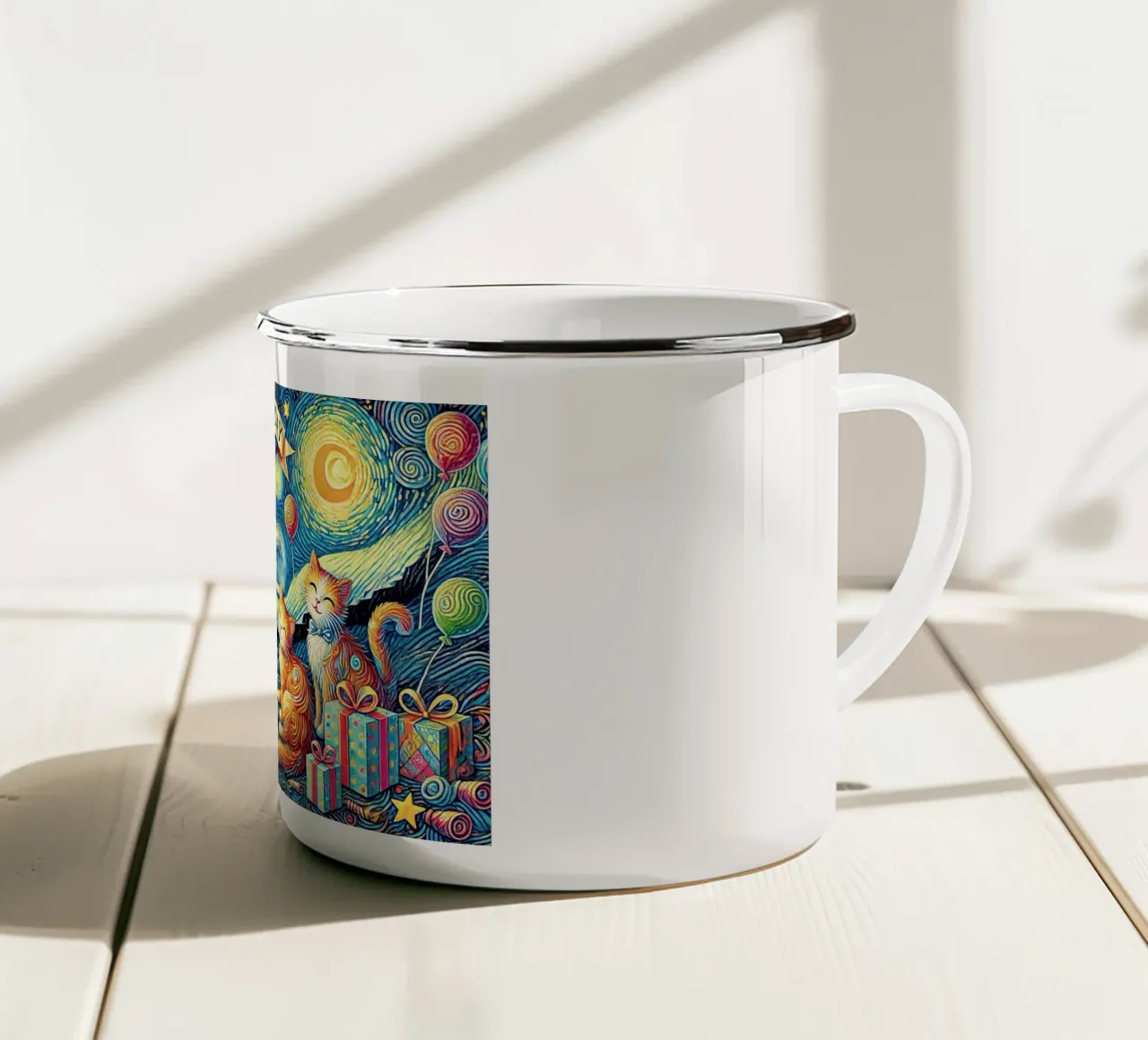 Happy Birthday Kitty Cat Edition tazza in smalto da Vintage Van Gogh