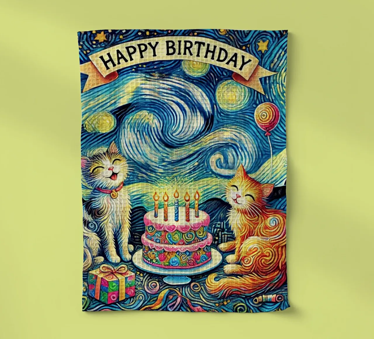 Happy Birthday Kitty Cat Edition canovaccio da cucina da Vintage Van Gogh