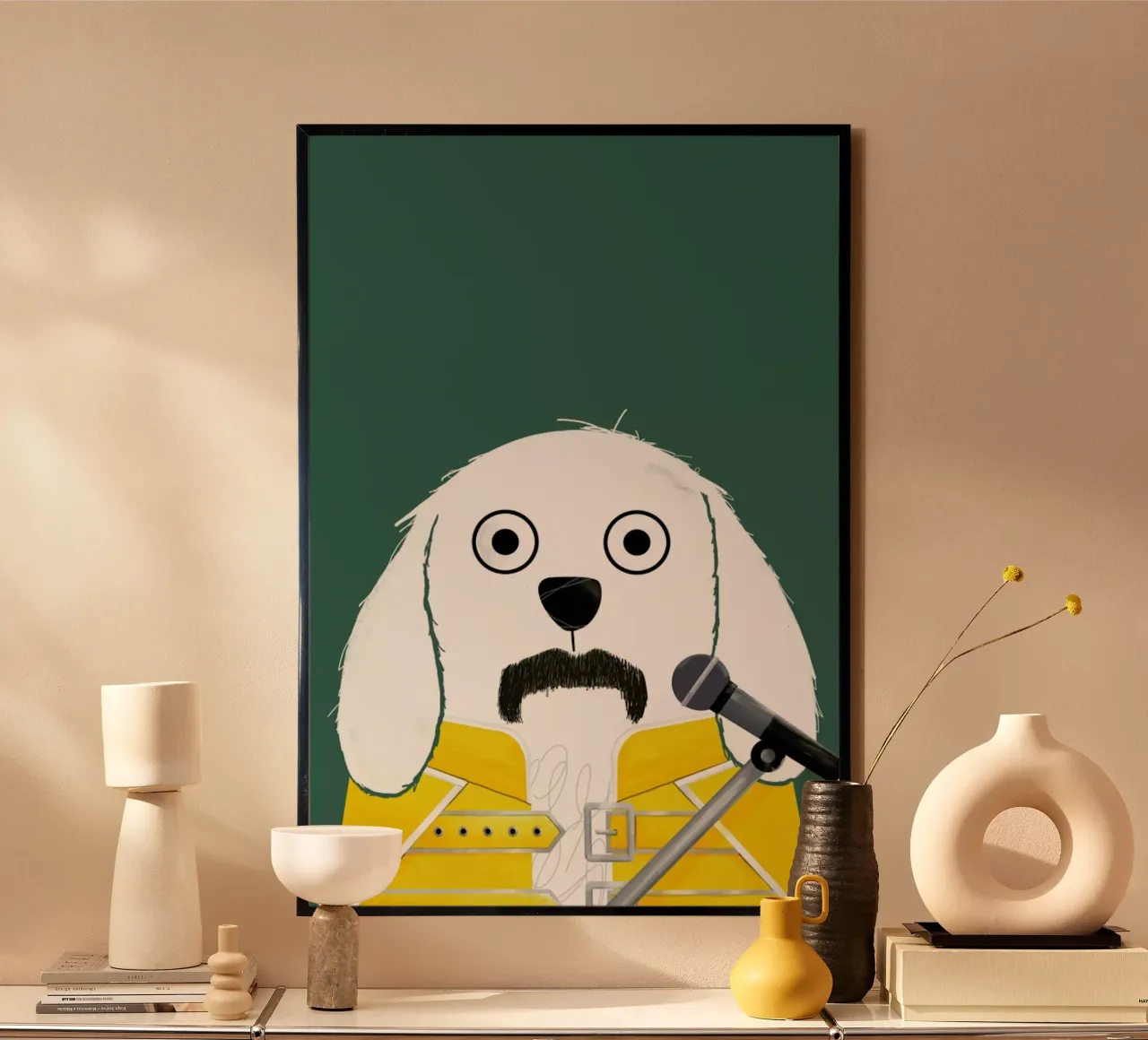 Dog Freddie poster met houten frame van Doozal