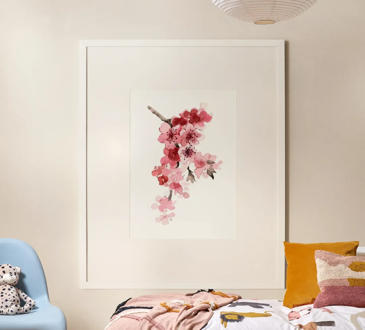 fiori di ciliegio ramo floreale petali rosa fioriture poster con telaio in plastica da Ashish Kashyap