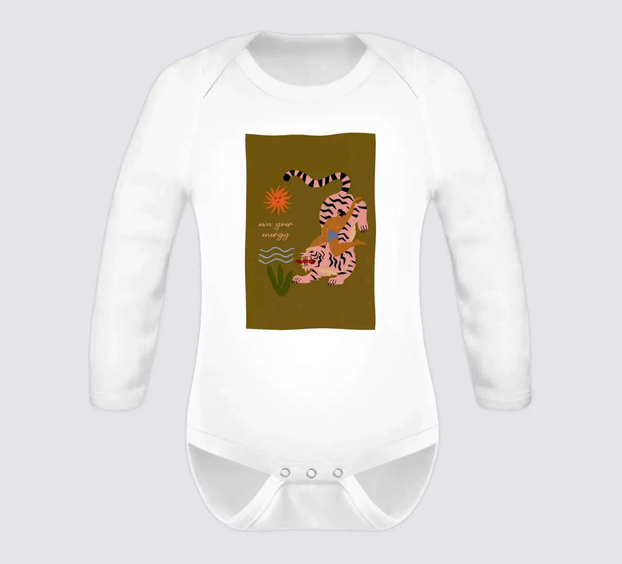 Own Your Energy long-sleeve baby romper by Arty Guava