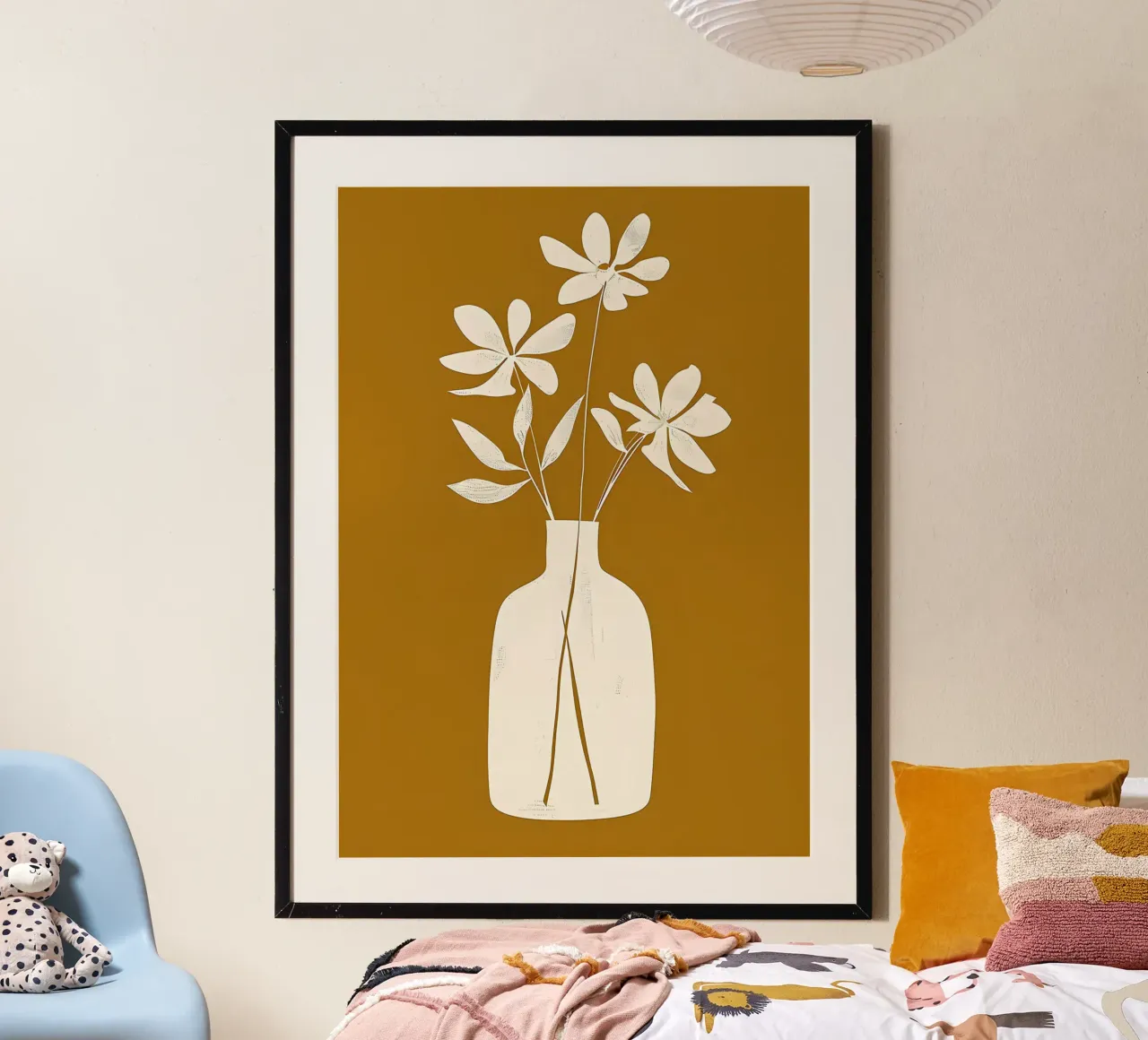 vaso fiori foglie steli botanico naturale poster con telaio in alluminio da Ashish Kashyap