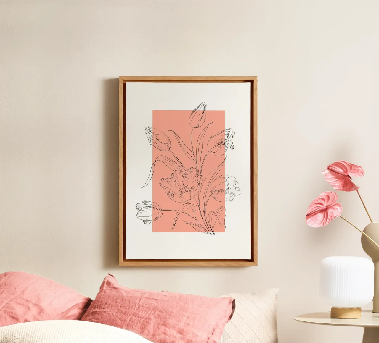 tulipano fiore botanico petali foglie stelo composizione floreale tela con Cornice a cassetta da Ashish Kashyap