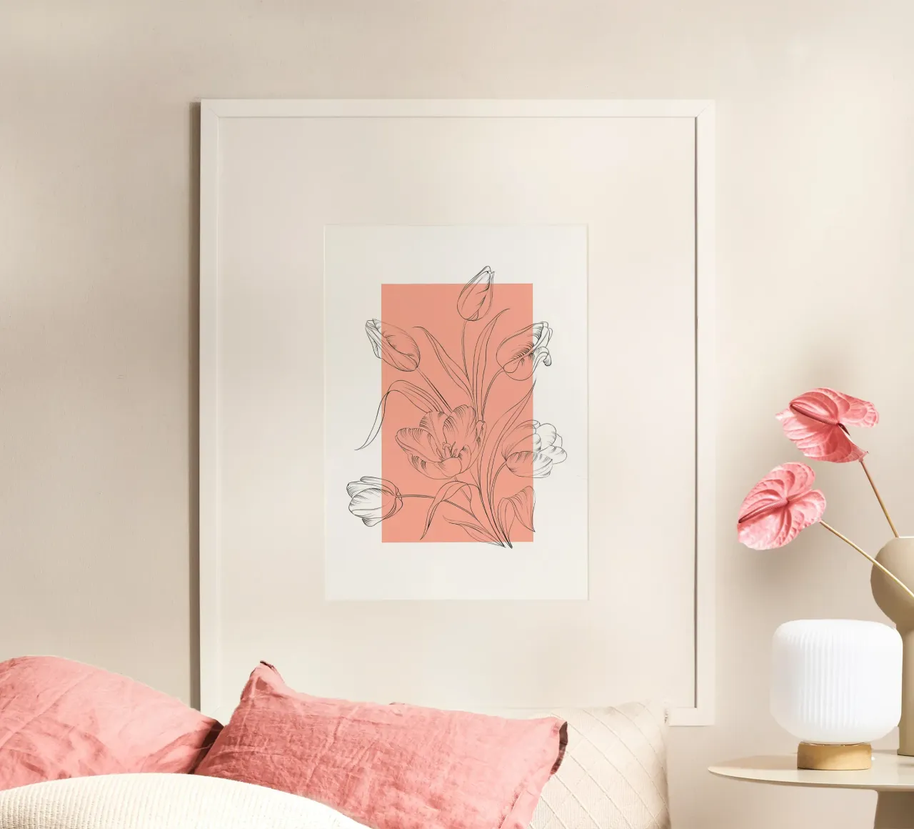 tulipano fiore botanico petali foglie stelo composizione floreale poster con telaio in legno da Ashish Kashyap