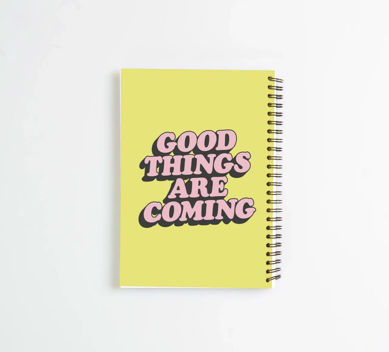 Good Things Are Coming Typography Print in Pink Yellow Black spiral notebook by THE MOTIVATED TYPE