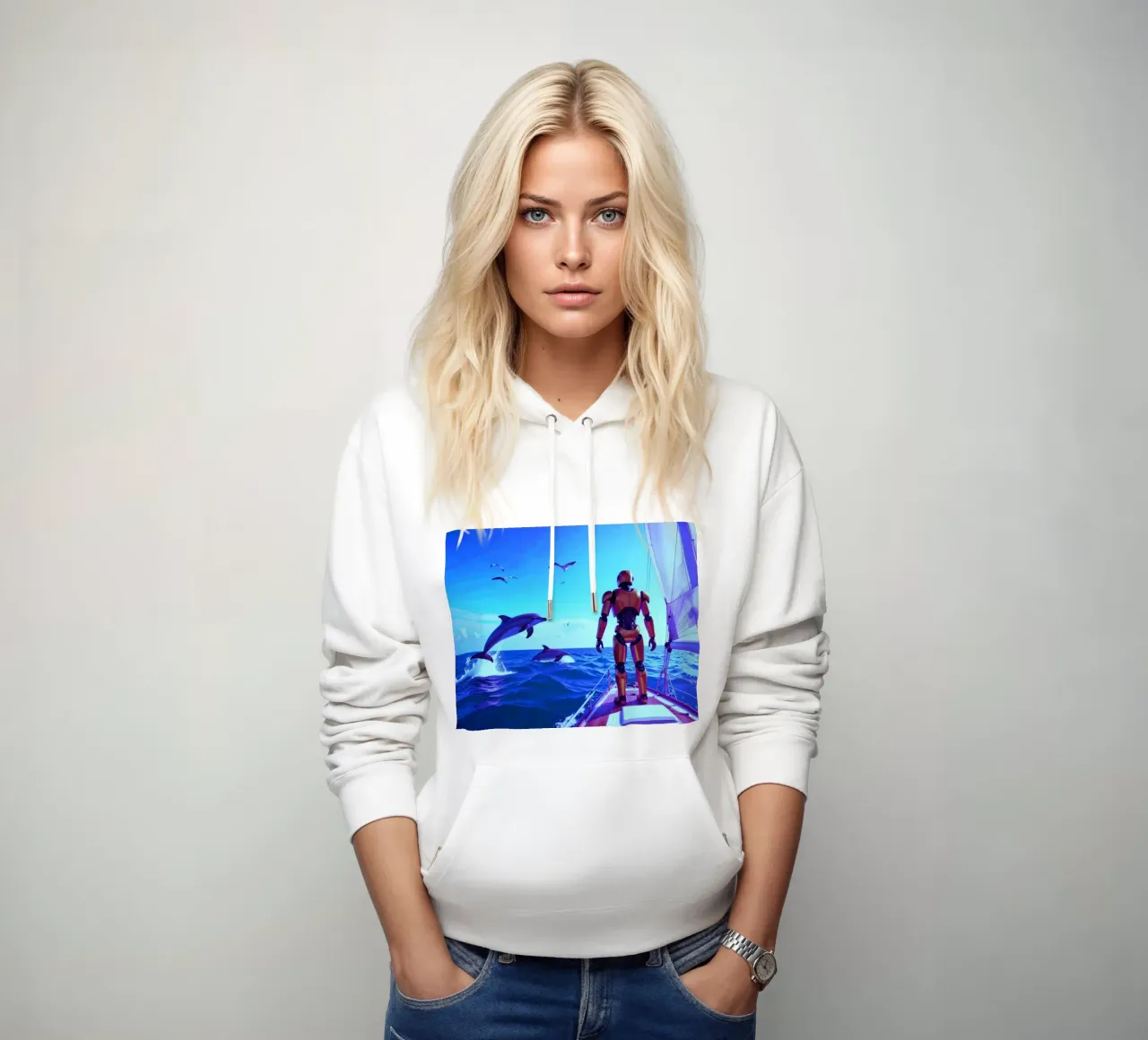 ROBOT SUR UN VOILIER. Eau bleue. sudadera con capucha de Thierry vobmann photography
